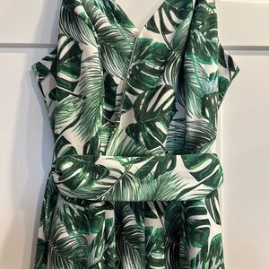Tropical Green Leaf Print Jumpsuit